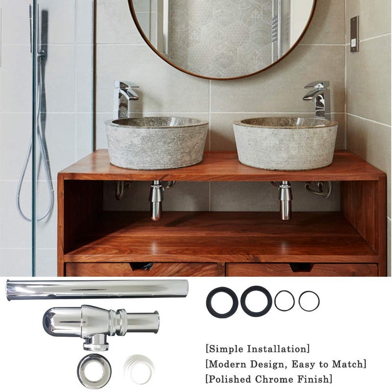 ecoartheating Classical Basin Bottle Trap Chrome Sink Bathroom Waste Pipe 1-1/4 inch Slip Inlet Drain Tube Kit - Image 3